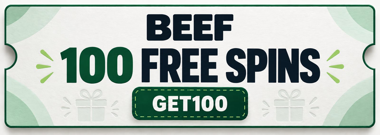 Beef coupon with 100 free spins and promo code GET100.