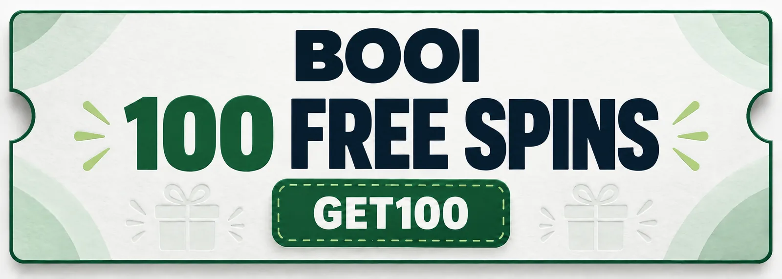 Booi offer artwork showing 100 free spins and GET100