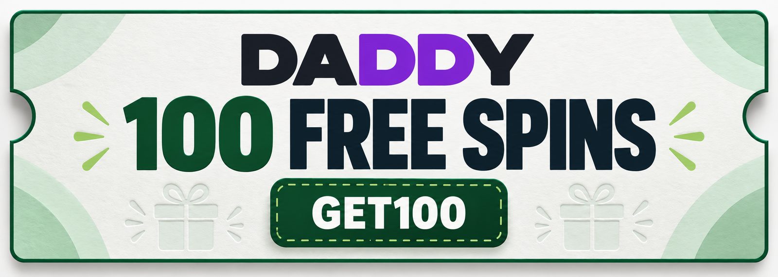 Daddy coupon with 100 free spins and promo code GET100.