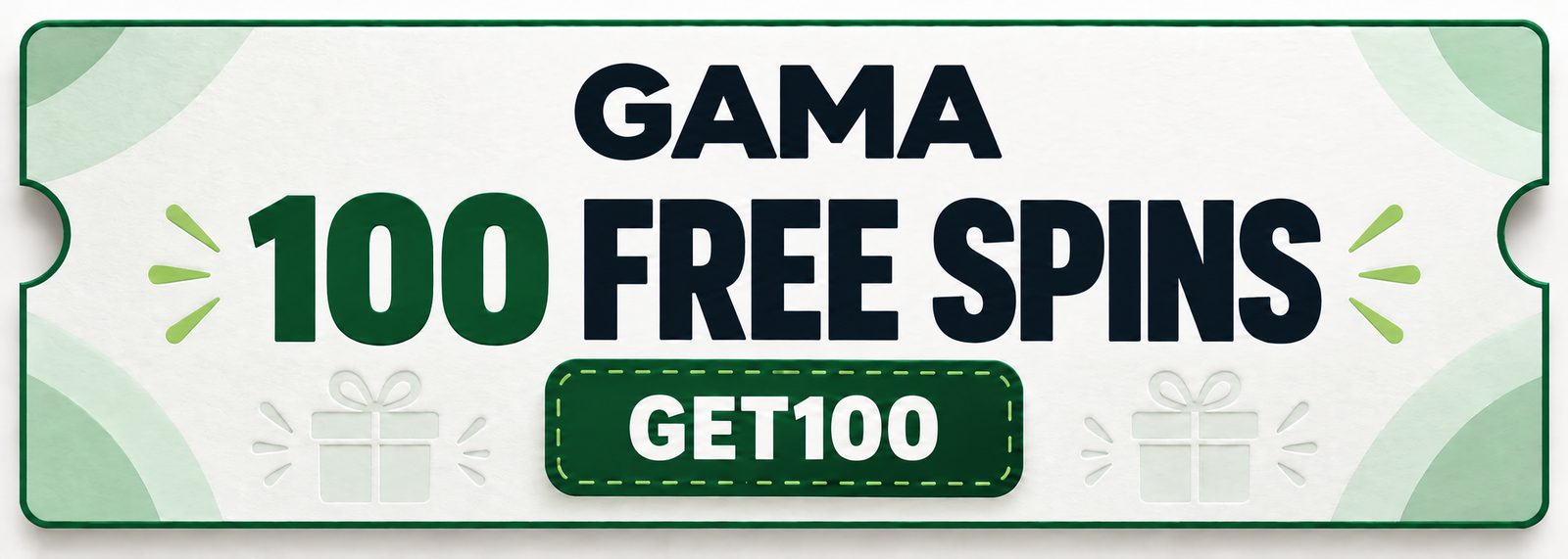 Gama coupon with 100 free spins and promo code GET100.