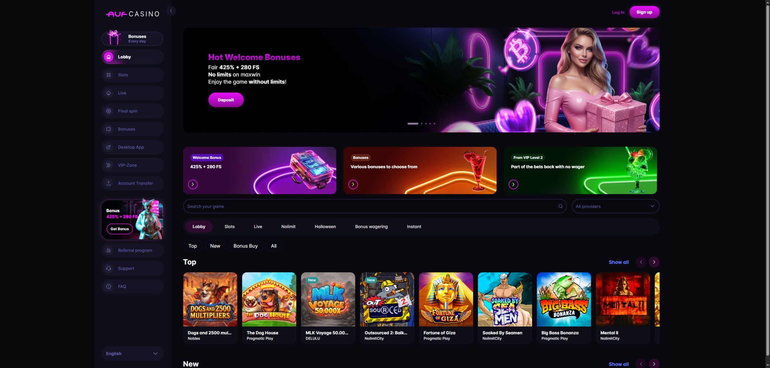 Auf: games lobby · English interface, 19 October 2026