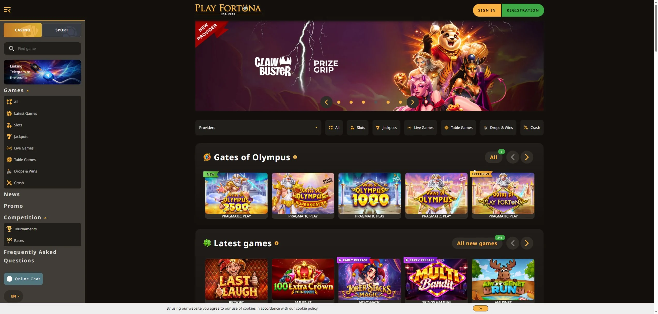 Play Fortuna: desktop casino lobby