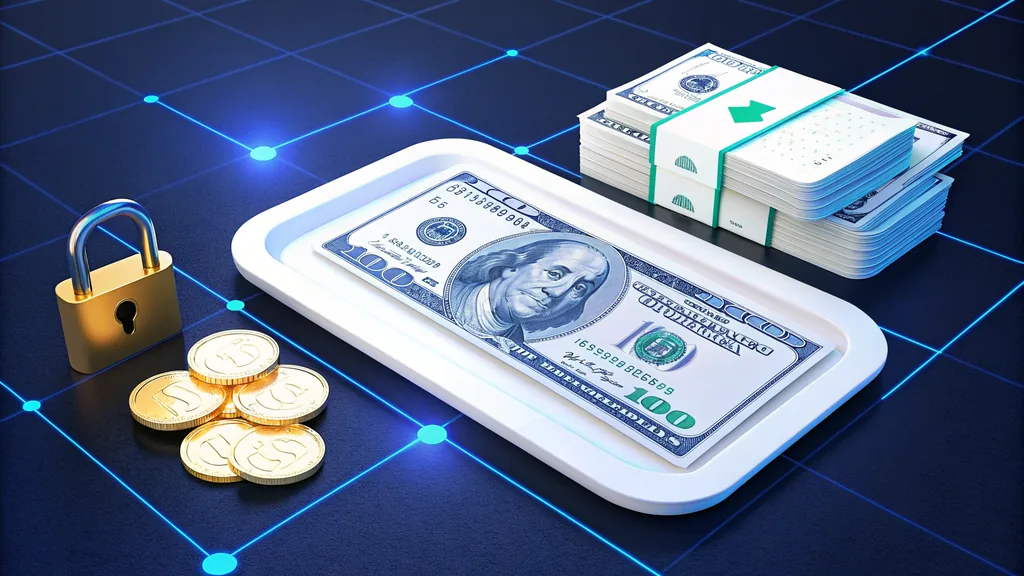 Payment card, banknotes and lock illustrating bonus conversion