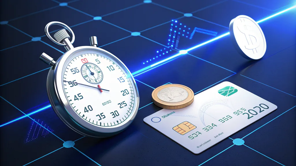 Stopwatch and payment card illustrating withdrawal timing