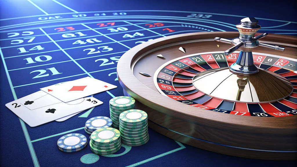 Roulette wheel, betting layout and chips
