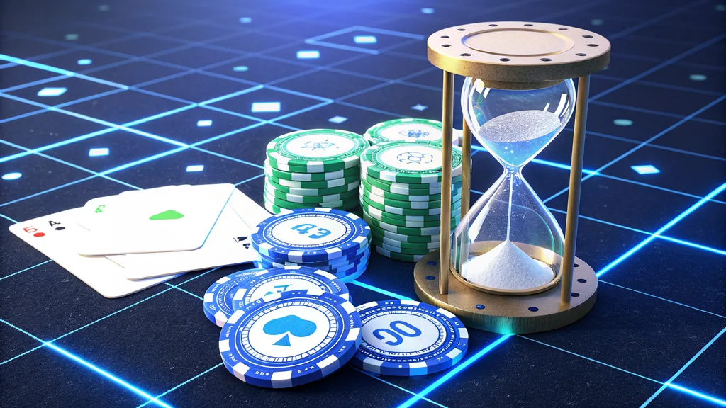 Chips, playing card and hourglass illustrating wagering requirements