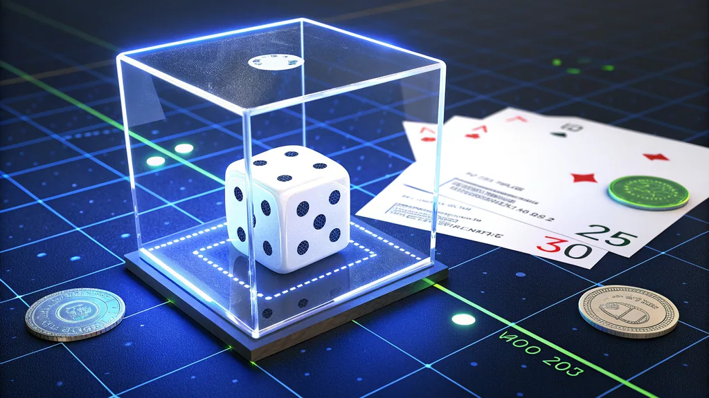 Dice inside a transparent cube illustrating random game outcomes
