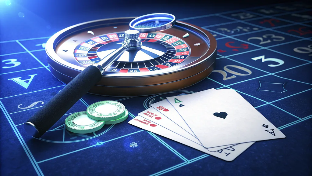 Roulette wheel, cards and magnifying glass illustrating table-game returns