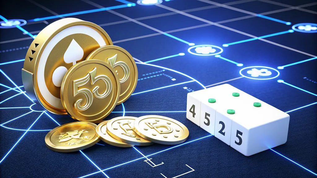 Numbered casino chip, dice and coins illustrating a free-spin offer