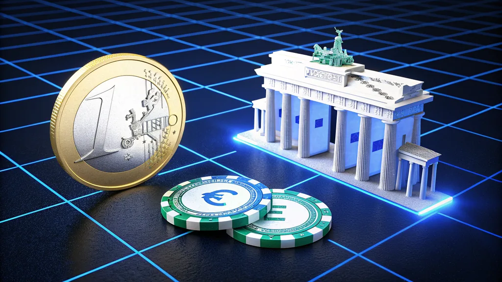 Brandenburg Gate model, euro coin and casino chips