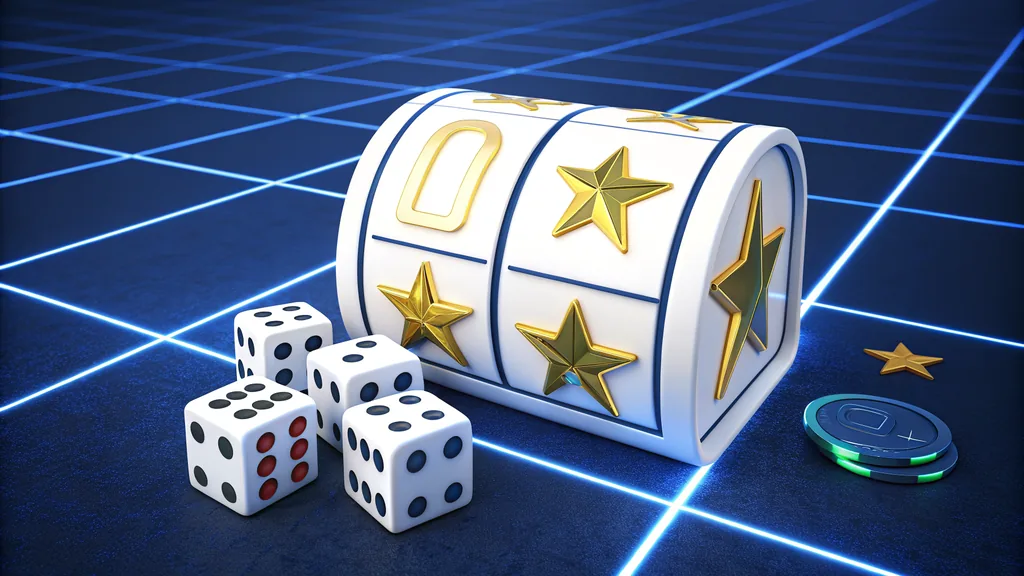 Illustrated slot reels and dice