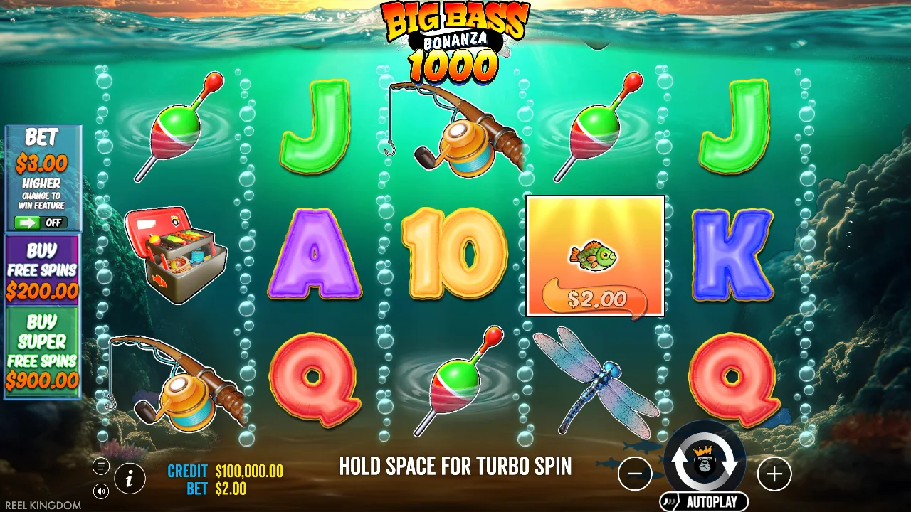 Big Bass Bonanza 1000 game board in the official browser demo