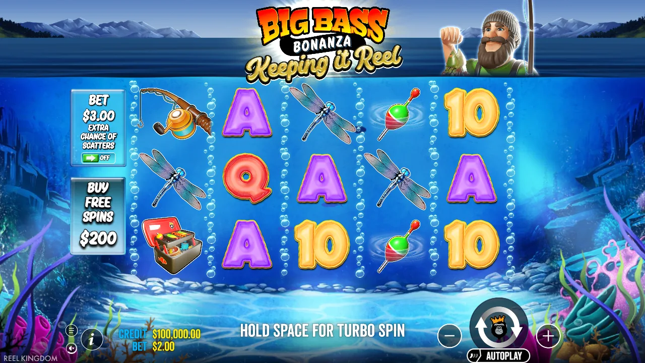 Keeping It Reel demo board with separate extra-chance and Buy Free Spins controls to the left of the reels