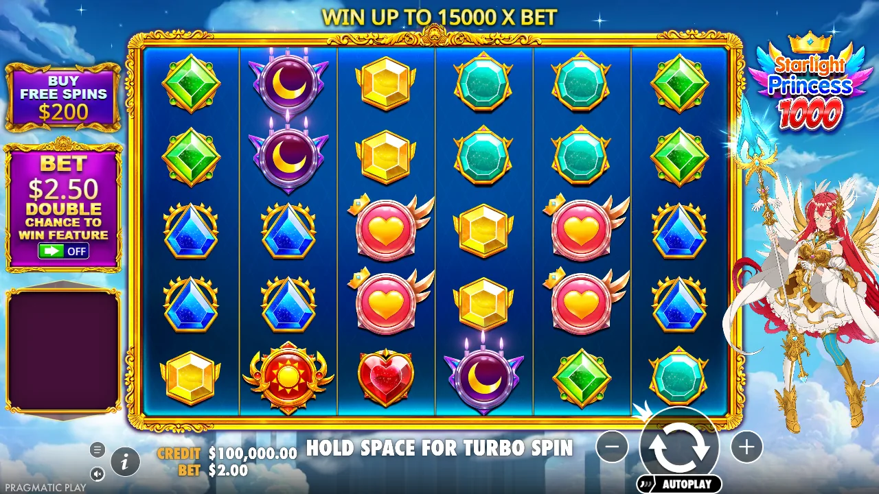 Starlight Princess 1000 game board in the official browser demo
