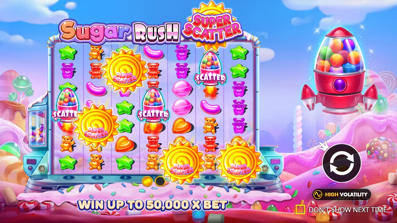 Sugar Rush Super Scatter introduction in the official browser demo