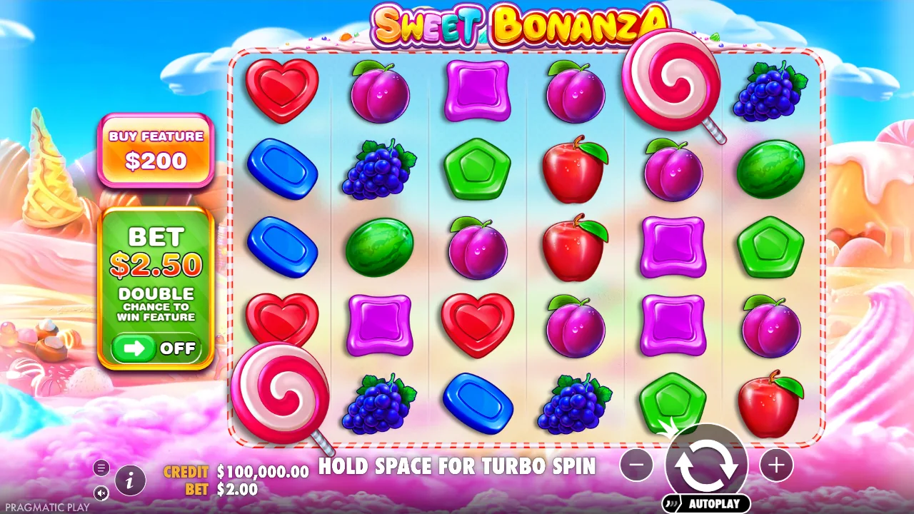 Sweet Bonanza game board in the official browser demo