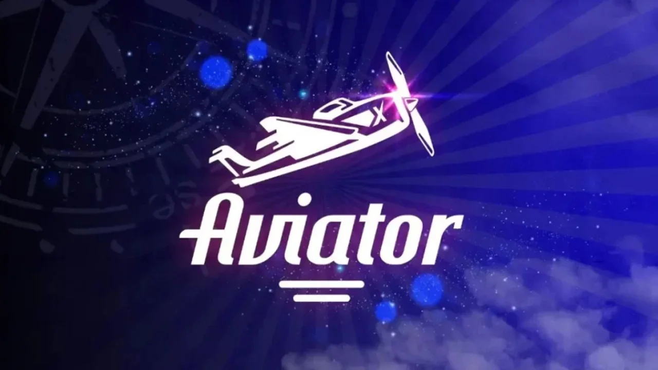 White Aviator plane and wordmark on a blue and purple background