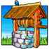 Stone wishing well with a wooden roof.