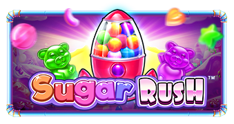 Sugar Rush logo with gummy bears and a gumball-machine Scatter
