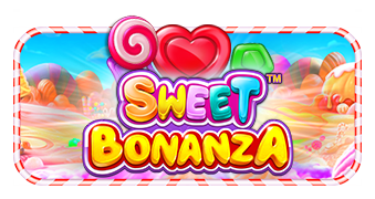 Sweet Bonanza logo with fruit, candy and a pink lollipop