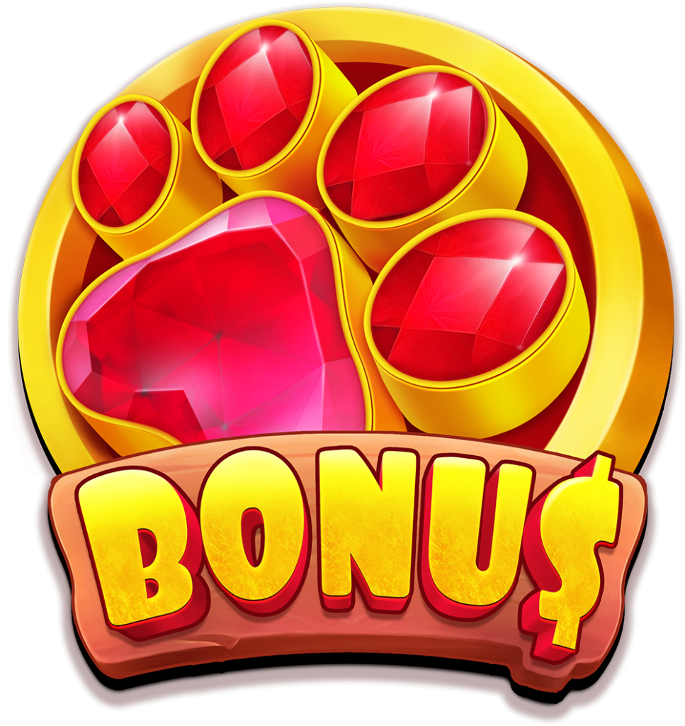 A ruby dog paw with a BONUS sign.
