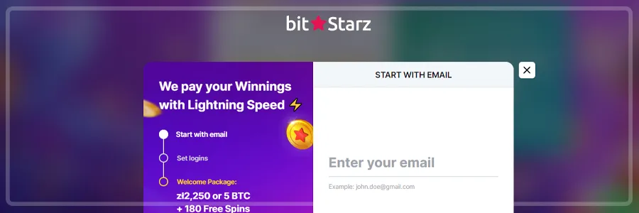 Регистрация в казино BitStarz