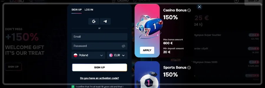 Gizbo Casino Registration Process